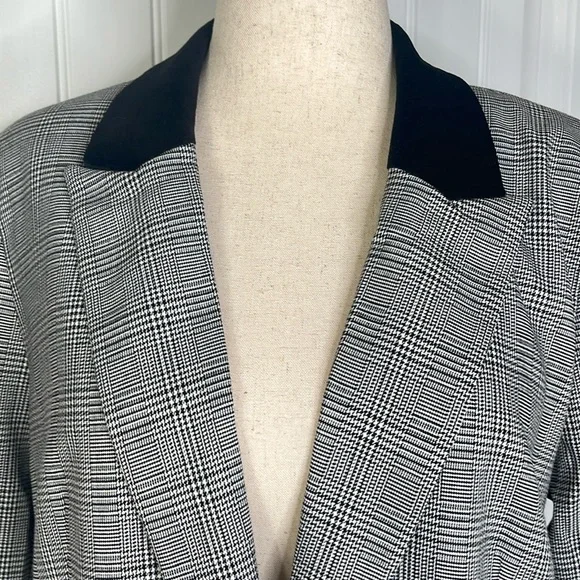 Tall Plaid Velvet Collar Long Modern Blazer Sz 14 - Picture 11 of 13